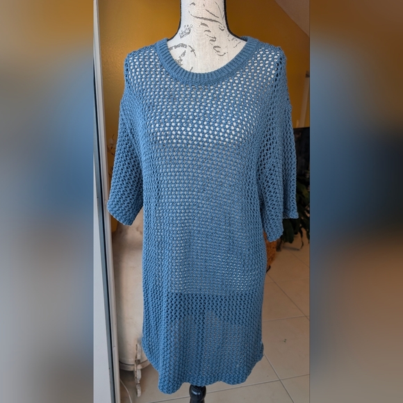 TNA Ponderosa Crochet Mesh Short Sleeve Sweater – Blue | Aritzia Size Medium - Picture 6 of 14